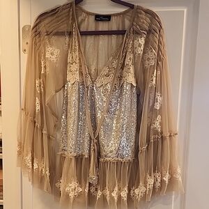 Anthropologie Sequin and Lace Blouse